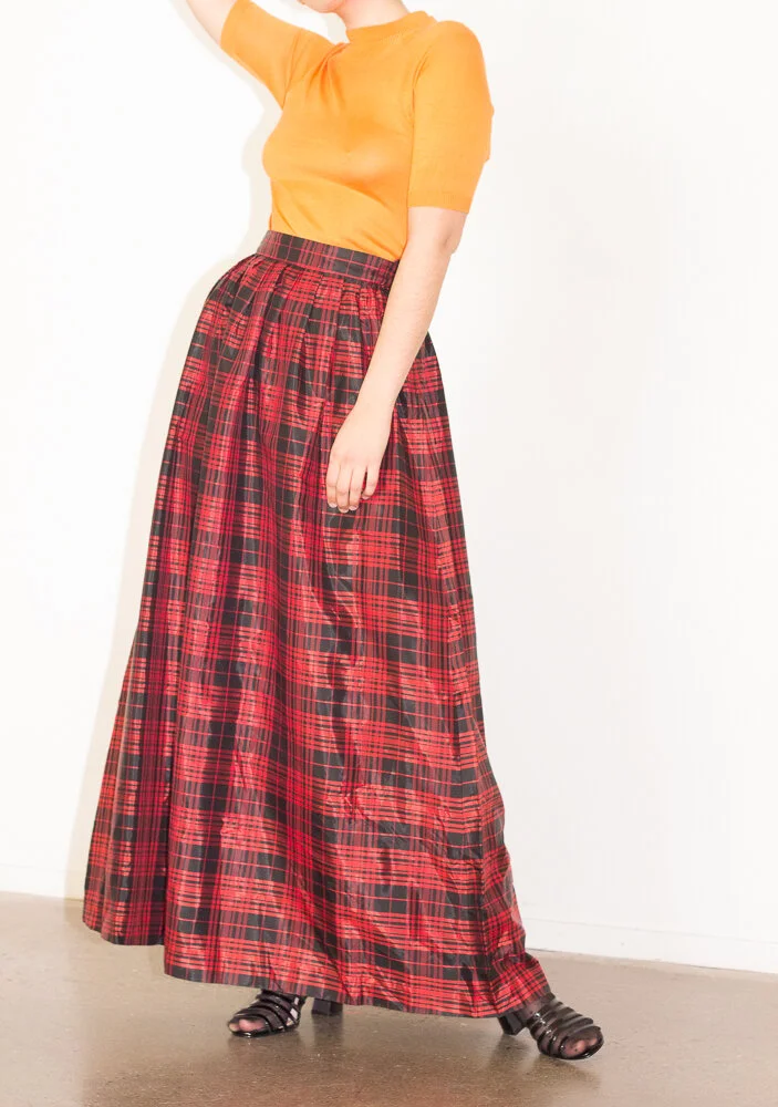 Silk plaid maxi skirt hotsell